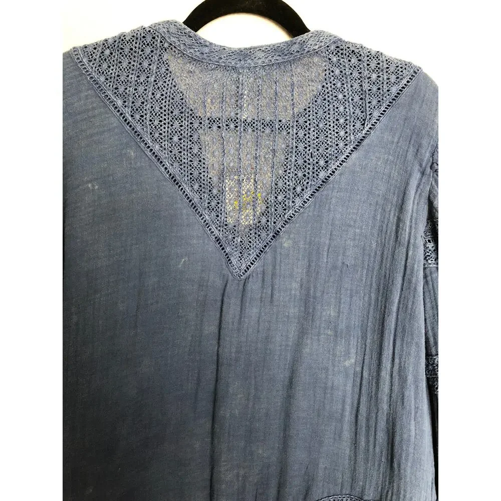 Free People Big Dipper Mini Dress Ruffle Long Sleeve Blue Women's Medium NEW